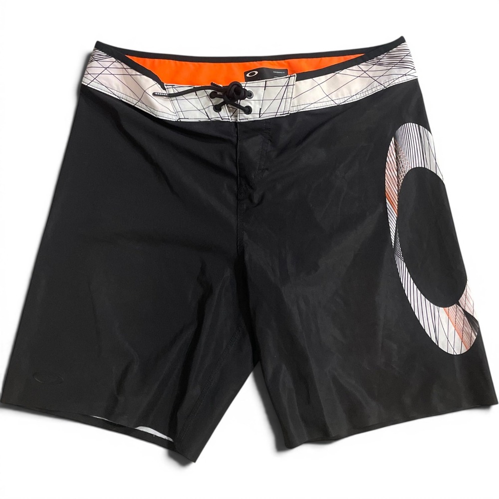 Oakley Geo Ellipse 18 Boardshorts Mens 33 Black Orange 482446-02E Surf Swim